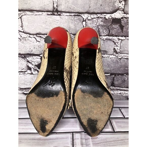 Giuseppe Zanotti Ivory Cream SnakeSkin Leather Pointed Strap Heels Women Sz 37EU - Picture 15 of 16